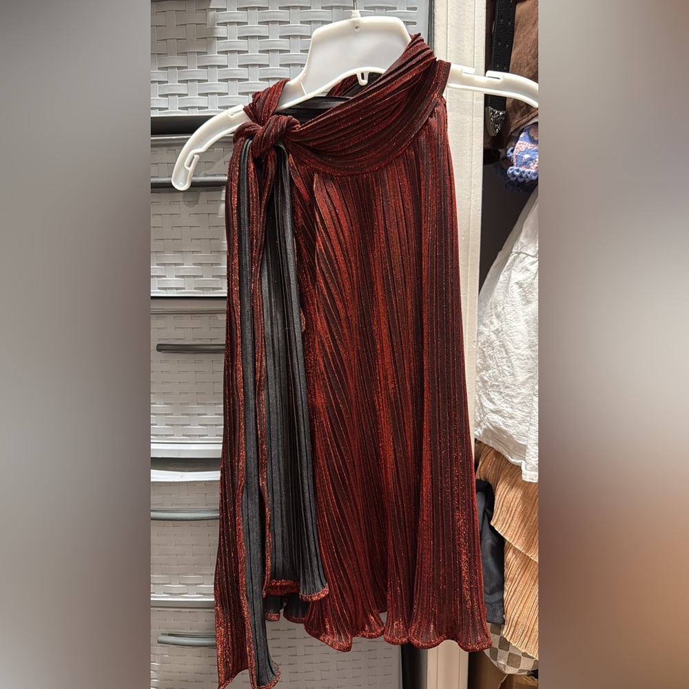 Elegant Red and Black Pleated Top